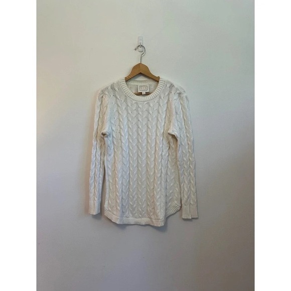 Sail to Sable Sweaters - Sail to Sable Cream White Cable Knit Crew Neck Sweater | Size Small